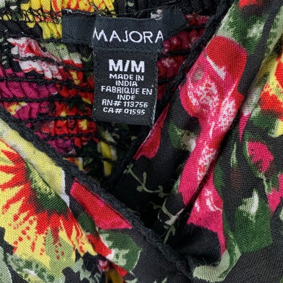 MAJORA | Summer Floral Crinkle Black Dress Size M - Picture 4 of 6
